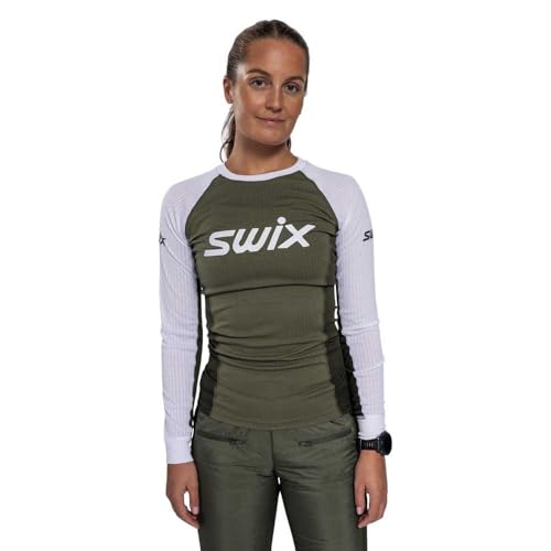 Swix Damen Wintersport Skifahren Training Schnelltrocknend RaceX Classic Langarm Baselayer Top Olive/Bright White von Swix