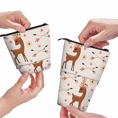 Swono Hirsch-Bleistifthalter Kranz Kopf gekreuzte Pfeile Ethnische Indianer Stand Up Federmäppchen Organizer Bleistifthalter Make-up Tasche Geschenk Braun von Swono