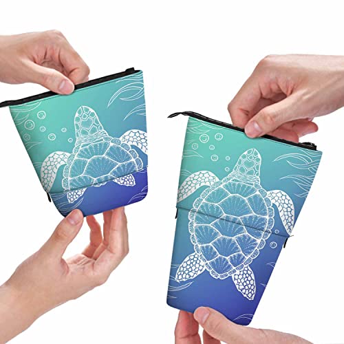 Swono Schildkröte Federmäppchen Marine Ozean Meer Aquatic Schildkröte Linie Art Stil Stand Up Bleistift Fall Organizer Stifthalter Make-up Tasche Geschenk Aqua Blau von Swono