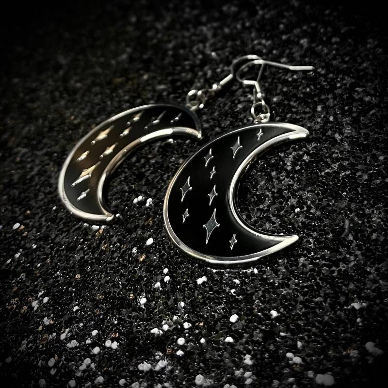 Schwarze Sternen Ohrringe, Gothic Mond Schwarzer Schmuck, Witchy Hexe Schwarze Sternen Ohrringe, Gothic Mond Schwarzer Schmuck, Witchy Hexe von SwordHeartSociety