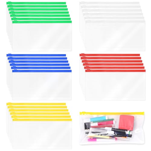 Swpeet 30Pcs 5 Farben 9.1 x 4.7 Zoll Plastikumschläge Poly Reißverschluss Umschläge mit Reißverschluss Kit, Dateien Reißverschluss Ordner Wiederverwendbare klare von Swpeet