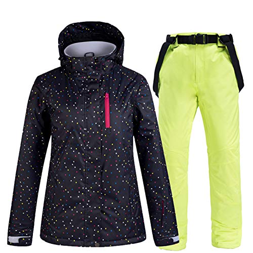 SxLingerie Schneeanzug Damen Winter Ski Jacke Und Hose Thermal Windundurchlässige wasserdichte Hose Outdoor-Sport-Berg Snowboard-Jacke Set,Fluorescent Green,XL von SxLingerie