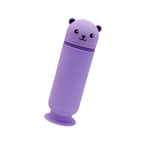 Cartoon Bär Stifthalter Silikon Federmäppchen Lovely Animal Holder Teleskopbox Schulbedarf Große Kapazität Federmäppchen mit Saugnapf, violett von Sxett