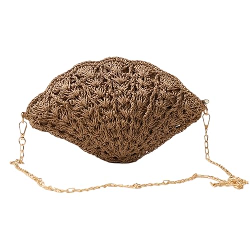 Damen Summers Stroh Geflochtene Crossbody Tasche mit Schultergurt Gewebt Strand Handgemachte Geldbörse Geldbörse Schultertaschen, coffee von Sxett