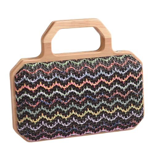 Damen-Umhängetasche mit Holzgriff, Umhängetasche, Stroh, Strandtasche, stilvolle Kuriertasche für Reisen, Urlaub, Schwarz von Sxett