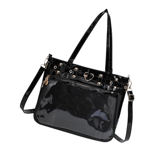 Edgy Punk Styles Transparente Umhängetasche Große Kapazität PU Schultertasche FashionCasual Für Frauen Ausgehen, Schwarz von Sxett