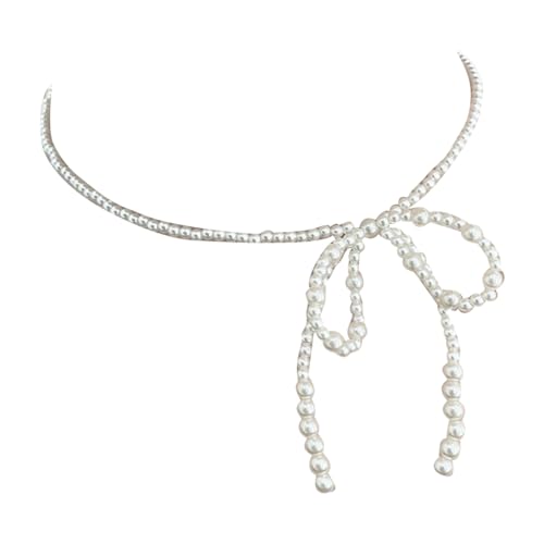 Elegante Halskette, kurze Schleife, Kristall-Perlen, Choker, schlichtes Schlüsselbein-Kette, modische Halskette, Statement-Schmuck, Zink von Sxett