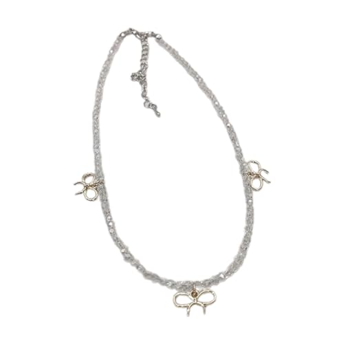 Elegante Halskette mit Schleife, Kristall-Perlen, Choker, schlichtes Schlüsselbein-Kette, modischer Halsreif, Statement-Schmuck, Zink von Sxett