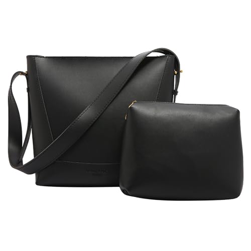 Elegante Minimalistische einfarbige PU-Leder-Umhängetasche und Organizer-Einsatz-Set für Damen mit abnehmbarem Riemen, stilvolle Damentasche, Schwarz , One Size von Sxett