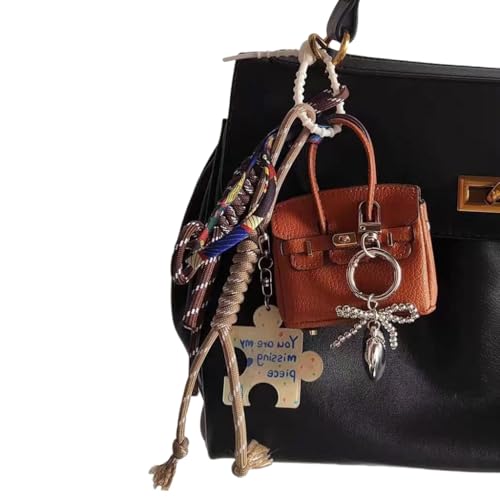 Eleganter Kaffee-Taschen-Anhänger, Taschenanhänger, ideal für Frauen, die einzigartige und trendige Accessoires suchen, Stoff / Federn von Sxett