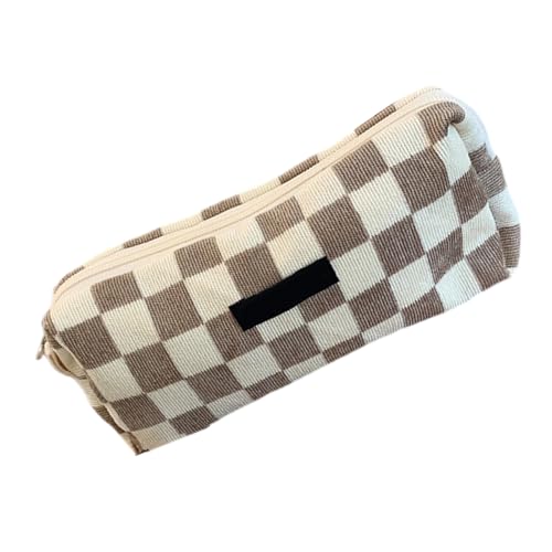 Federmäppchen aus Cord mit großem Fassungsvermögen, Stifteetui mit Reißverschluss, großes Fach für Mädchen, Frauen, Studenten, Schule, Hellbraunes Karomuster Federmäppchen aus Cord mit großem Fassungsvermögen, Stifteetui mit Reißverschluss, großes Fach für Mädchen, Frauen, Studenten, Schule, Hellbraunes Karomuster von Sxett