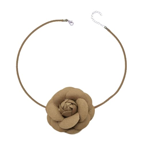 Flower Designs Choker-Halskette, elegante Stoff-Kamelien-Schlüsselbein-Kette, künstliche Blumenform, Halsketten-Dekorationen, Zink von Sxett