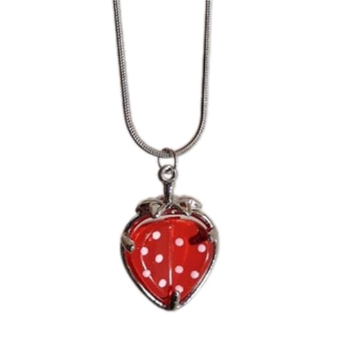 Halskette mit Kristall-Erdbeer-Anhänger, süßes Halsband, einfache Schlüsselbeinkette, verstellbarer Halsschmuck, Schmuck für Damen und Mädchen, Zink von Sxett