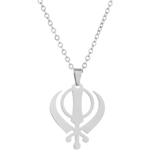 Halskette mit indischem Sikhismus, religiöses Symbol, Schlüsselbeinkette, kulturelles Symbol, Anhänger, Halskette, Unisex, religiöser Metallschmuck, Wie beschrieben von Sxett