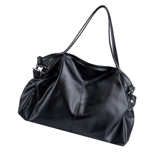 Koreanische Damen-Umhängetasche aus PU-Leder für Pendler und Arbeit, mit verstellbarem Riemen, große Kapazität, Schultertasche, Studententasche, Freizeittasche, Schwarz , One Size von Sxett
