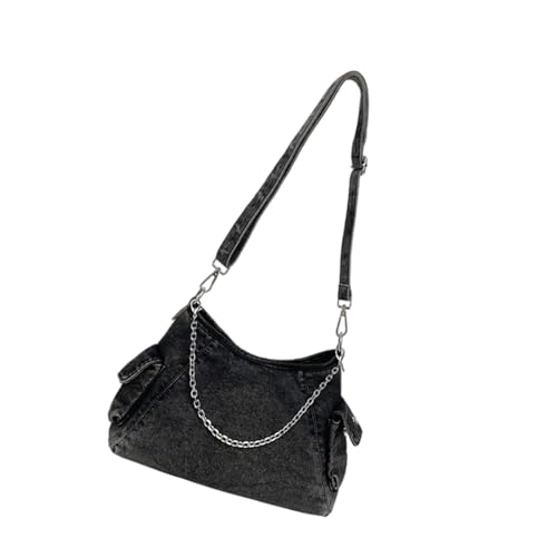 Modische Jeans-Unterarmtasche mit abnehmbarem Kettenriemen, kompakt, lässig, Schultertasche, Outdoor-Accessoire, Schwarz von Sxett