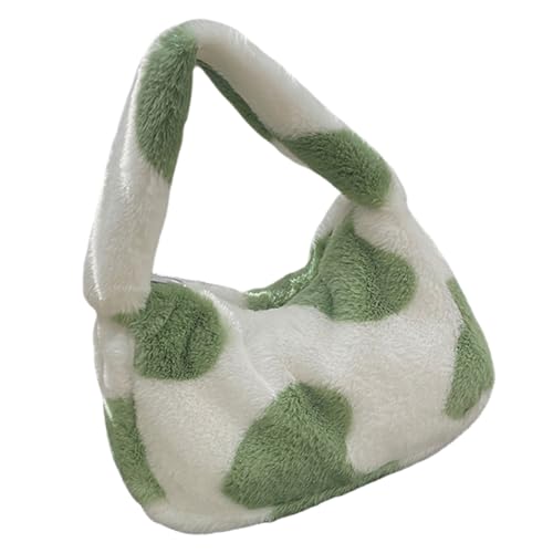 Modische Plüsch-Herz-Umhängetasche für Damen, bequeme pelzige Handtasche, Tragegriff oben, für Schule, Einkaufen und Reisen, Damenhandtasche, grün, One Size Modische Plüsch-Herz-Umhängetasche für Damen, bequeme pelzige Handtasche, Tragegriff oben, für Schule, Einkaufen und Reisen, Damenhandtasche, grün, One Size von Sxett