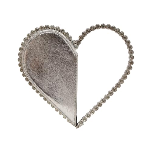 Stilvolle kleine Herz-Tasche mit glitzernden Strasssteinen, Abendtasche, Cocktail-Party, Handtasche für Partys und Hochzeiten, silber, One Size von Sxett
