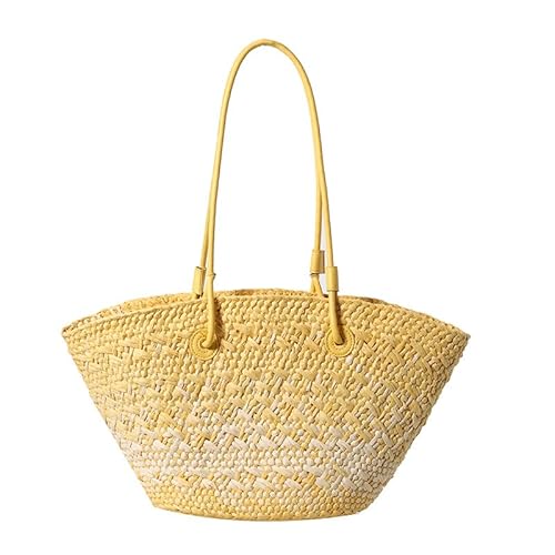Stilvolle koreanische Stile, bunte Stroh-Handtasche mit geräumigem Innenraum, kontrastfarbener Korb, Umhängetasche, stilvolle gewebte Umhängetasche, gelb, One Size Stilvolle koreanische Stile, bunte Stroh-Handtasche mit geräumigem Innenraum, kontrastfarbener Korb, Umhängetasche, stilvolle gewebte Umhängetasche, gelb, One Size von Sxett