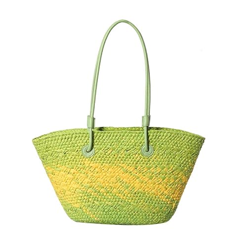 Stilvolle koreanische Stile, bunte Stroh-Handtasche mit geräumigem Innenraum, kontrastfarbener Korb, Umhängetasche, stilvolle gewebte Umhängetasche, grasgrün, One Size Stilvolle koreanische Stile, bunte Stroh-Handtasche mit geräumigem Innenraum, kontrastfarbener Korb, Umhängetasche, stilvolle gewebte Umhängetasche, grasgrün, One Size von Sxett