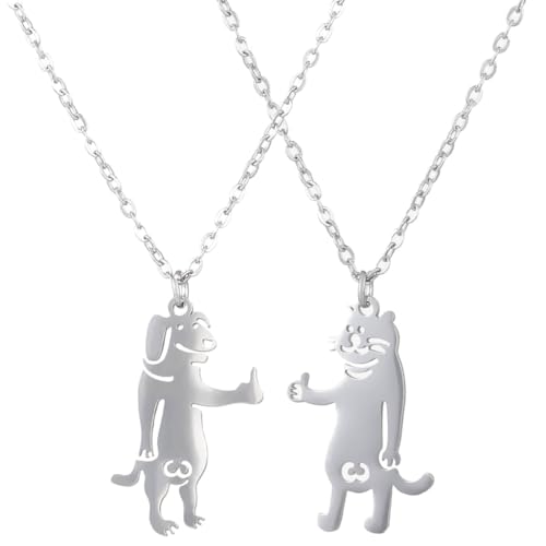 Sxett 2 lustige Cartoon-Tier-Anhänger, Halskette mit Daumen nach oben, Katzen- und Hunde-Halskette, einzigartiger Schmuck für Frauen und Tierliebhaber, Wie beschrieben von Sxett