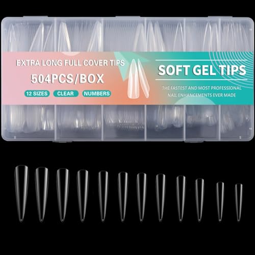 Sxett 504x Extra Lange Vollspitzen Acryl Tips Falsche Nägel Weiche Gelspitzen Klare Spitzen Drücken Sie auf für Frauen von Sxett