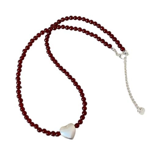 Sxett Anspruchsvolle Wasserperlenkette mit Achat-Herz-Perlen, Accessoire für weibliche Schmuck-Enthusiasten, Achat-Perlen-Anhänger von Sxett