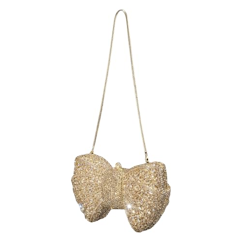 Sxett Auffällige Abend-Handtasche aus Legierung mit luxuriösen Strasssteinen und Schmetterlings-Dekoration, Schultertasche, Abendtasche, elegante Bankett-Handtasche, champagnerfarben, One Size von Sxett