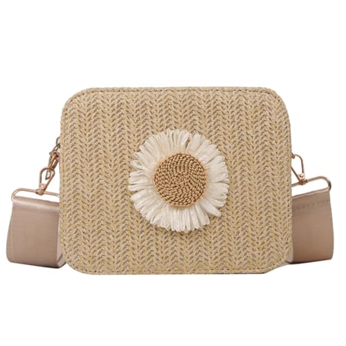 Sxett Bohemian Umhängetasche mit Blumenmuster Stroh Schultertasche für Frauen Mädchen, khaki von Sxett