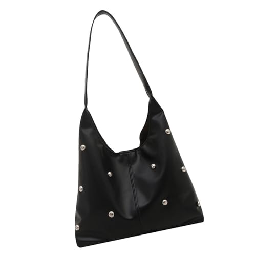 Sxett Crescents Schultertaschen Geldbörsen Damen Punk Nieten Hoboes Tasche Leder Clutches Geldbörse Toted s Slouchy Toted, Schwarz von Sxett
