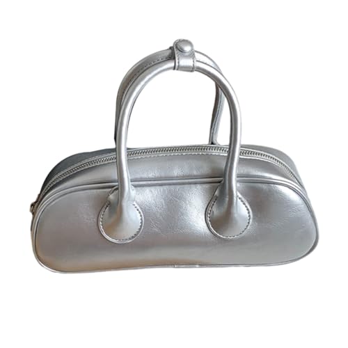 Sxett Damen-Umhängetasche, Umhängetasche, PU-Leder, Clutch, einfarbig, Einkaufstasche, silber von Sxett