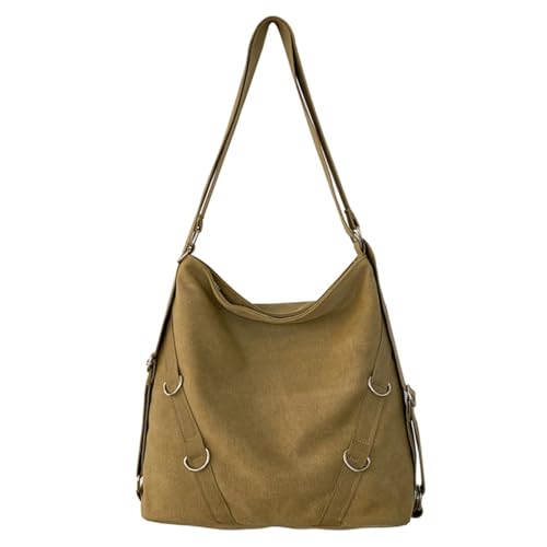 Sxett Damen-Umhängetasche aus Segeltuch, lässige Umhängetasche, großes Fassungsvermögen, Kuriertasche, Tragegriff oben, Handtasche, Schüler-Schultasche, khaki von Sxett