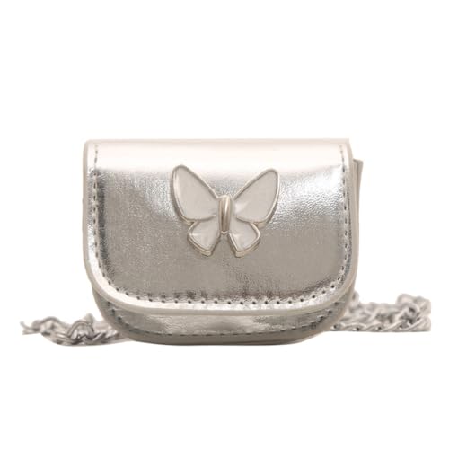 Sxett Damen-Umhängetasche mit Kette, niedlicher Schmetterling, PU-Leder, Mini-Lippenstift-Tasche, geeignet für verschiedene Anlässe und Reisen, silber von Sxett