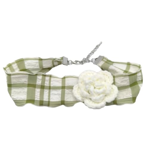 Sxett Einzigartige Blumen-Choker-Halskette mit Gitterband und verstellbarer Länge, modisches Accessoire, Geschenk für Frauen und Mädchen, Tail chain 1, Zink von Sxett