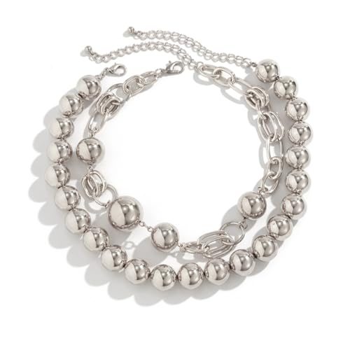 Sxett Elegante, doppellagige Perlen-Halskette, Choker-Halskette, einzigartig, auffälliges Accessoire für Damen, Zink von Sxett
