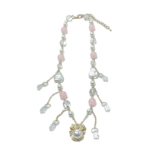Sxett Elegante Halskette mit Schleife, Perlen, verstellbar, stilvolles Choker-Accessoire für modebewusste Personen, Zink von Sxett