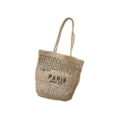 Sxett Elegante durchbrochene Strandtasche, praktisches gewebtes Design, leichte Schultertasche für Reisen, Einkaufen, täglichen Gebrauch, khaki, lining von Sxett