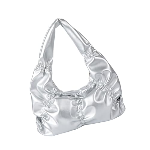 Sxett Elegante weiche plissierte Handtasche mit Tragegriff oben, Achseltasche für Damen, stilvolle Schultertaschen für Party oder Arbeit, einzigartige Handtasche, silber, One Size von Sxett
