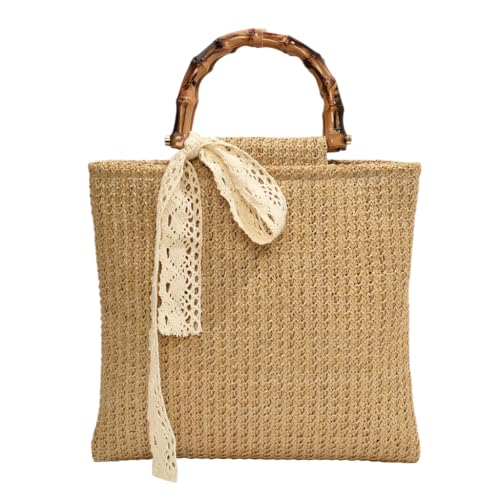 Sxett Handtasche aus natürlichem Stroh, große Kapazität, Handtasche, Bohemian-Stil, Urlaub, Strand, Handtaschen für Einkaufen und Reisen, khaki von Sxett