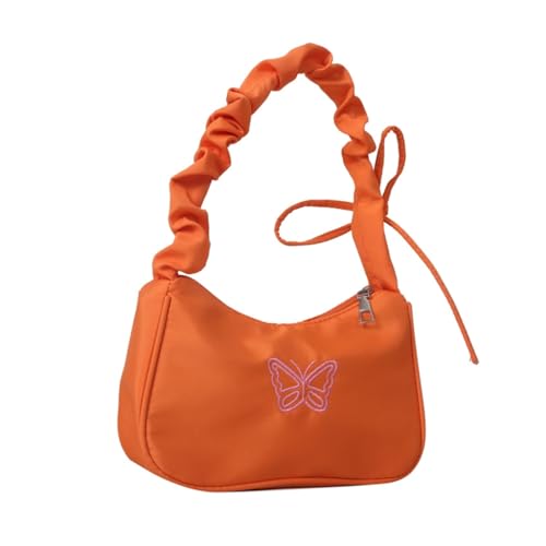 Sxett Mode Damen Nylon Umhängetasche Plissee Unterarmtaschen Trendy Style Handtasche, Orange, With pendant von Sxett