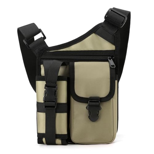 Sxett Modische Umhängetasche, leichte Brusttasche, mehrere Taschen, Outdoor, Camping, Nylon, Schultertasche für Damen und Herren, khaki von Sxett