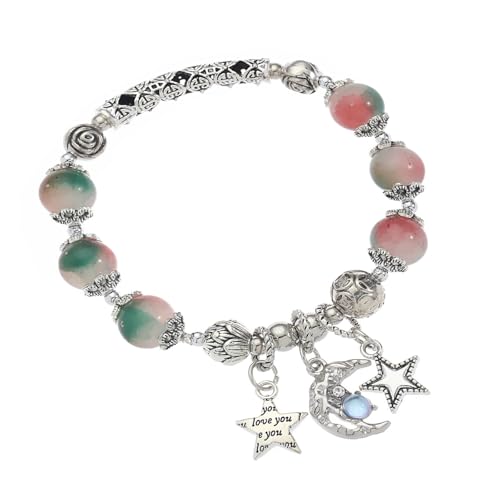 Sxett Mond und Stern, verstellbares Armband, Glasperlen, Handkette, handgefertigtes Armband, Accessoire für Damen und Mädchen, modisch, Einheitsgröße, Wie beschrieben von Sxett