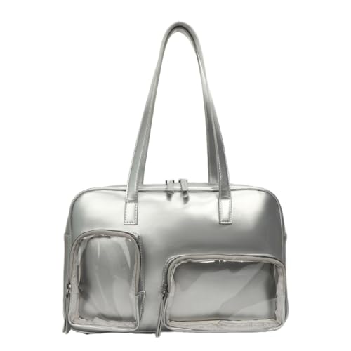 Sxett Praktische Ita Bag PU Leder Schultertasche Große Kapazität Pin Handtasche Display Unterarmtasche Handtaschen für Damen und Mädchen, silber von Sxett