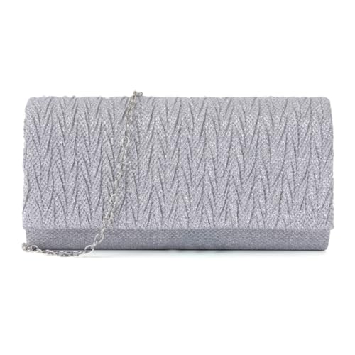 Sxett Stilvolle Clutch im Umschlag-Stil für Ausgehen und besondere Anlässe, silber von Sxett