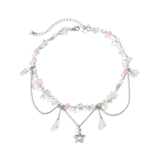 Sxett Stilvolle Halskette mit Stern-Anhänger, modische Perlen-Halskette, schicker Halsschmuck, modisches Accessoire für den täglichen Gebrauch, Zink von Sxett
