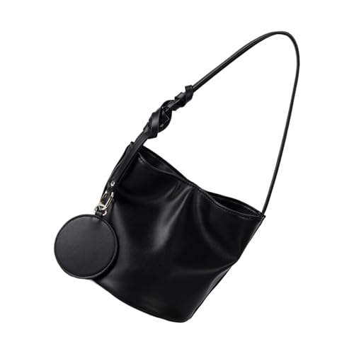 Sxett Stilvolle Schultertasche, hochwertiges PU-Leder, abnehmbares Ornament, bequemer Griff, trendige Schultertasche für Damen, Schwarz von Sxett
