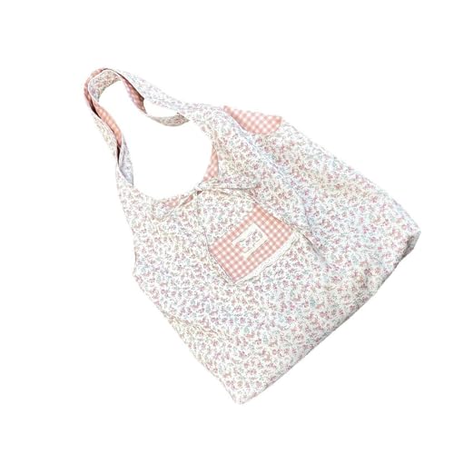 Sxett Tragetasche aus Segeltuch mit großem Fassungsvermögen, wiederverwendbare Einkaufstasche, Blumenmuster, Schultertasche mit Innentaschen für Reisen, Einkaufen, rose von Sxett