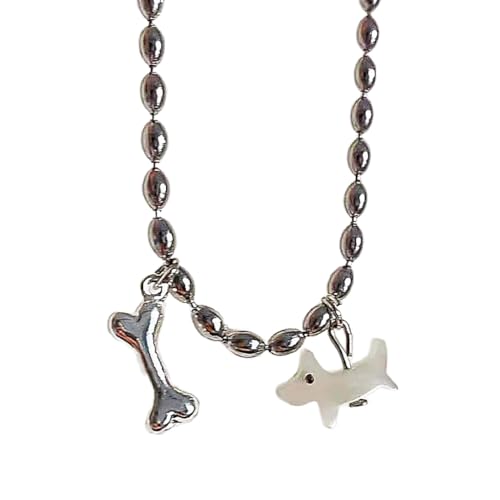 Sxett Trendige Perlen-Halskette, Schmuckzubehör, zarter Hundeknochen-Anhänger, Halskette, Ornament, modischer Anhänger, Zink von Sxett