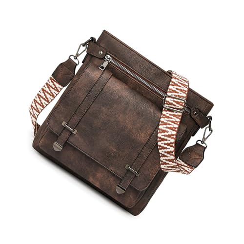 Sxett Umhängetasche mit großer Kapazität für Damen, stilvolle Kuriertasche, Eimertasche, PU-Leder, Umhängetasche, trendige Pendlertasche, Zweifarbiger Kaffeebraun von Sxett