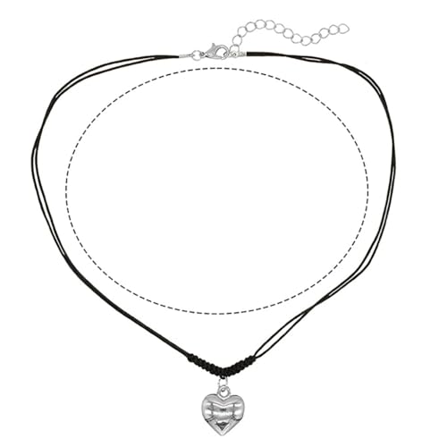 Sxett Verstellbare schwarze Kordel-Halskette mit Herz-Anhänger, modische Halskette, stilvolle Kette für Damen und Herren, Wie beschrieben von Sxett